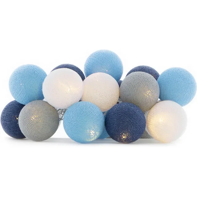 Cotton Ball Lights LED lichtslinger voor binnen - Handgemaakt en Fairtrade - 20 lampjes - Sailor Blue