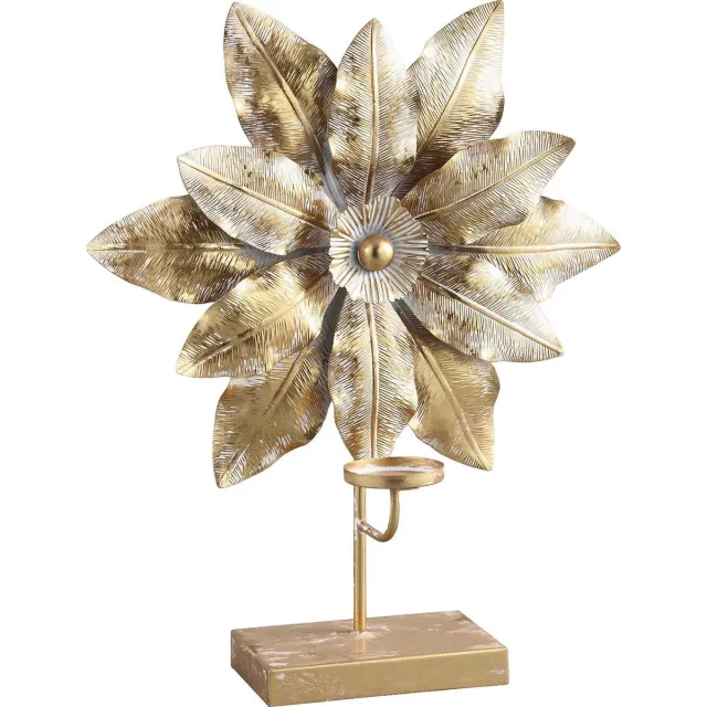 PTMD Xandro Theelichthouder Bloemen - 45 x 16 x 55 cm - Metaal - Goud