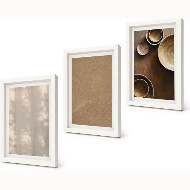 Coloray 3-Delige Schilderij Set - Structuren en texturen in een minimalistische stijl - 20x30 - Muurdecoratie - Wanddecoratie - Slaapkamer - Interieur Decoratie Witte lijst