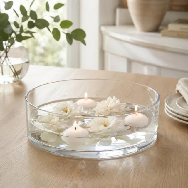 Bellatio Design Lage schaal/vaas - rond - transparant glas - 8 x 29 cm - plat - platte glazen vazen