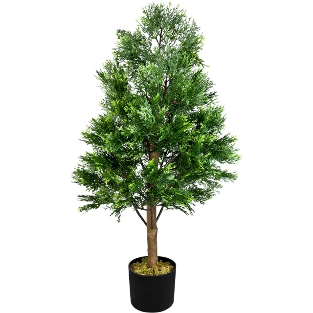 Decovego Kunstmatige Valse Conifeer Plant Levensboom Echt Hout Decoratie Bininnen 90cm DECOVEGO Groen