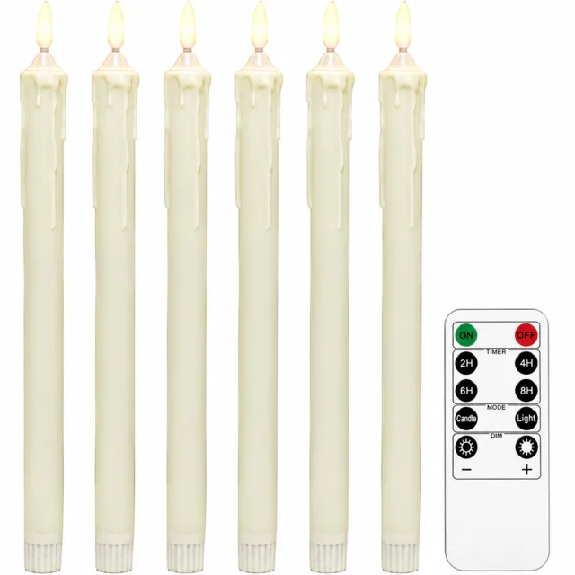 SWGOTA led kaarsen, 6 stuks in doos, met druppelreliëf en 10-knops afstandsbediening, voor bruilofts- en kerstdecoratie Ivoorwit