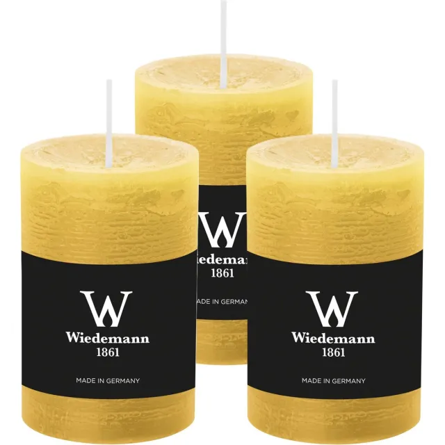 Wiedemann Cilinderkaars/stompkaars - 3x - rustieke kaars - okergeel - 6 x 9 cm - 30 branduren