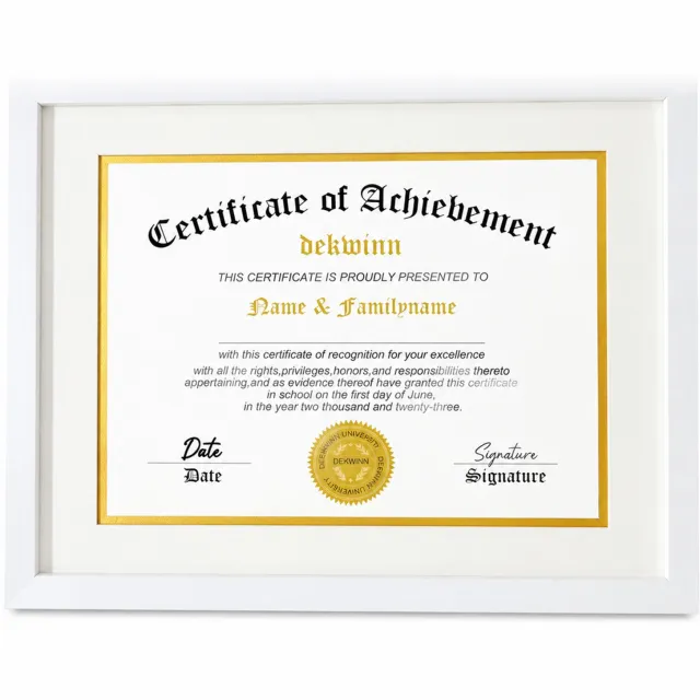 SWGOTA Witte MDF-certificatenlijst met dubbele witte en goudkleurige passe-partout, binnenmaat 28 x 35,5 cm, rechthoekig