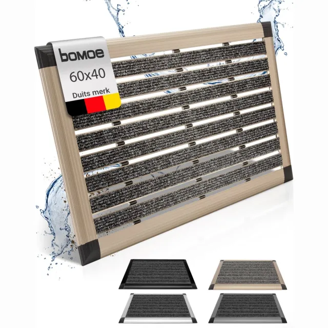 bomoe AluGant deurmat buiten - 40x60 cm vloermat van aluminium - deurmatten met rubber - muduster antislipmat champagne metallic Goud