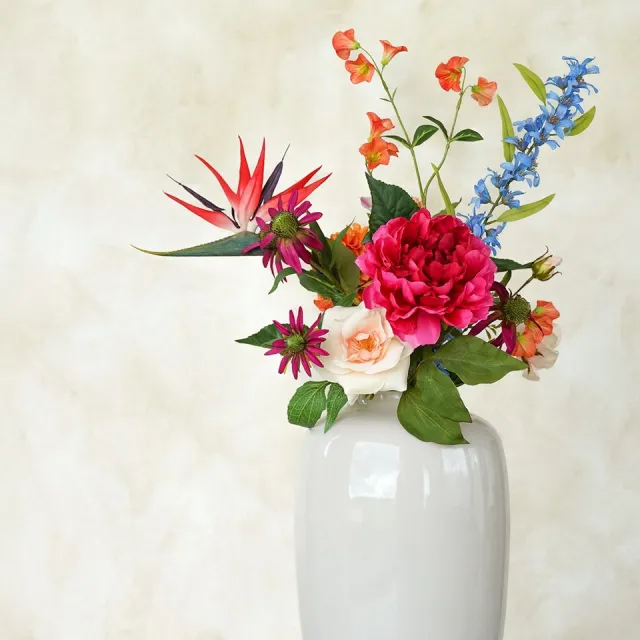 Fan of Flowers Zijden boeket - Boeket Hermosa - Kunstbloemen - Hoge Kwaliteit - Duurzaam & Tijdloos - 80 cm hoog - Exclusief Vaas Groen / Roze / Blauw