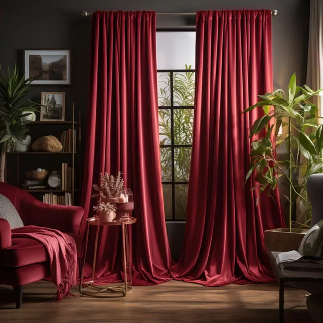 Qelus Gordijnen Blackout - Gordijnen - Gordijnen Kant en Klaar 2 Stuks - Fluwelen Gordijnen - Warmtewerend Gordijn - Geschikt Voor Woonkamer Slaapkamer - B 132 x H 305cm - Rood