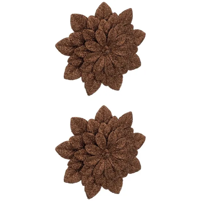 Feeric lights & Christmas Set van 2 bruine plastic kerstbloemen van 12 cm Marron