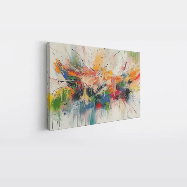 Saammp Canvas Schilderij - Kleurrijk - Explosie verfspetters - Abstracte kunst - Chaotisch - 40x30 - Foto op canvas - Wanddecoratie - Muurdecoratie Woonkamer - Kantoor Decoratie Multicolor