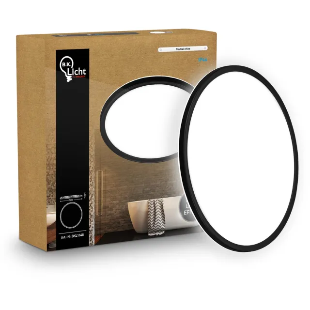 B.K.Licht Shallow - LED Badkamerlamp Plafonniere - paneel plafondlamp - badkamerverlichting met neutraal wit licht - IP44 - Ø42 - zwart Zwart (rond)