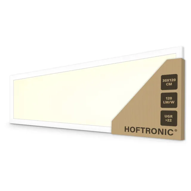 HOFTRONIC LED paneel rechthoek – 36 watt 4320 lumen 3000K warm wit – flikkervrij UGR22 – aluminium wit – IP20 – kantoorverlichting systeemplafond verlichting