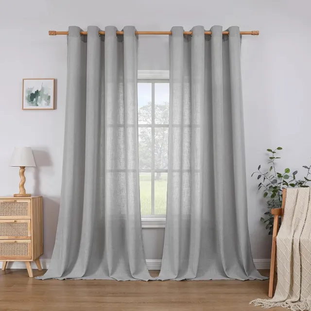 CUCRAF Semi-transparante linnen gordijnen - decoratief en privacy - set van 2 - 225 x 140 cm Lichtgrijs