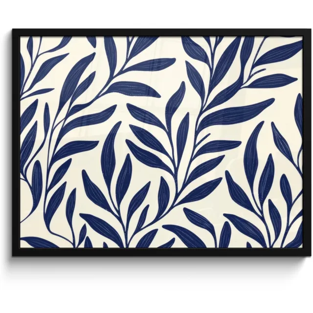 FrameYourWall Poster in lijst - Fotolijst 70x50 cm - Posters - Bladeren - Klimop - Donkerblauw - Posterlijst zwart - Decoratie - Wanddecoratie woonkamer - Muurdecoratie slaapkamer