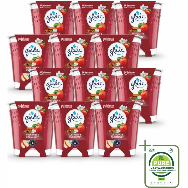 Glade 12 x Glade - Geurkaars Cosy Appel Kaneel - 100% Raapzaadwas & Vegan - 112 g - Grootverpakking - Vaatwasstrips - Geurkaars - Vegan - Warme Geur - Appel - Kaneel rood