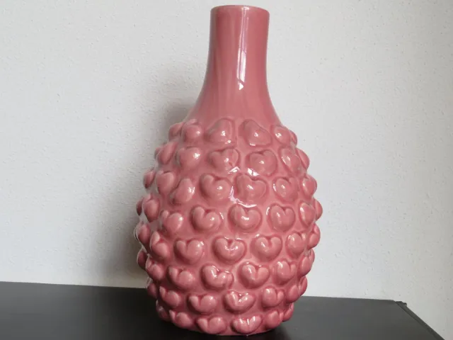 DKNC Vaas - Roze - Hartjesmotief - Valentijn - 21,5 x 21,5 x 35,5 - Vrolijk - Handmade