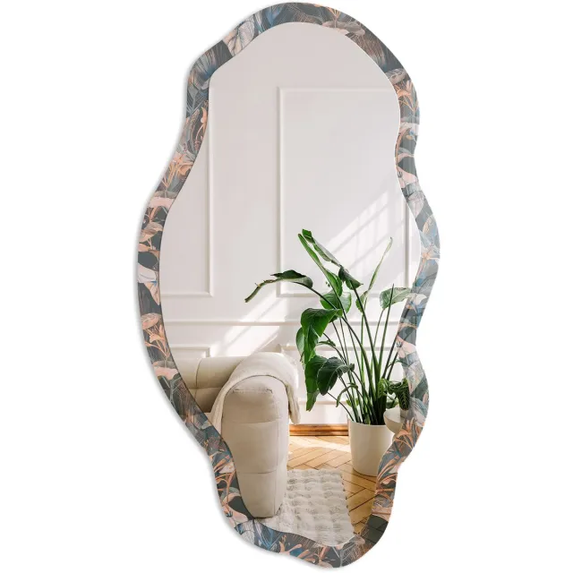 Coloray Plantensamenstelling Spiegel - Zwart Rechthoekige Spiegel Voor Interieur - Organische Spiegel - Woonkamer - Modern - 45x90 cm - Totale afmeting 52x97 cm Plantaardige Samenstelling, Zwart