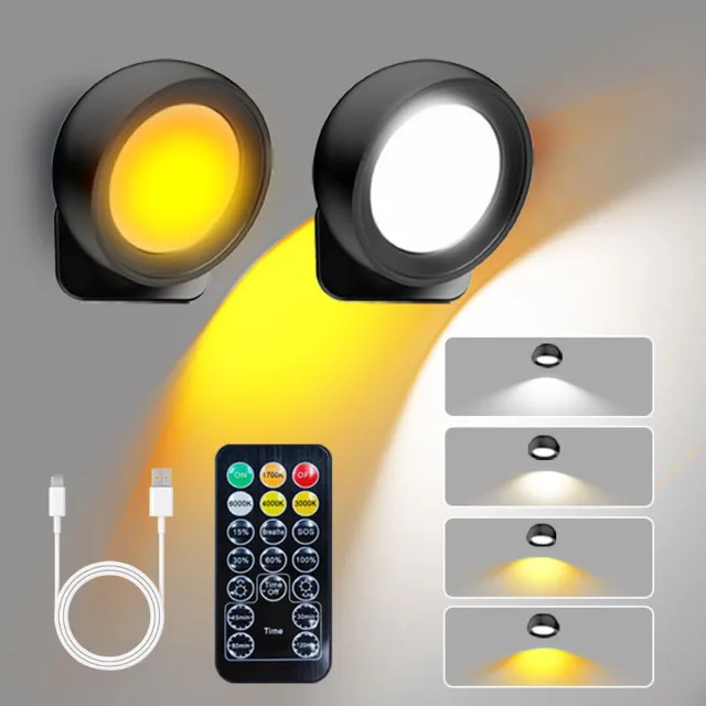 OUTARO Magnetische lamp - LED lamp licht - oplaadbaar - wandlicht - vier-kleuren temperatuur verstelbaar - ultra helder energiebesparend nachtlicht - wandlicht bij het bed-Zwarte wandlampen 2 stuks Afbeeldingskleur