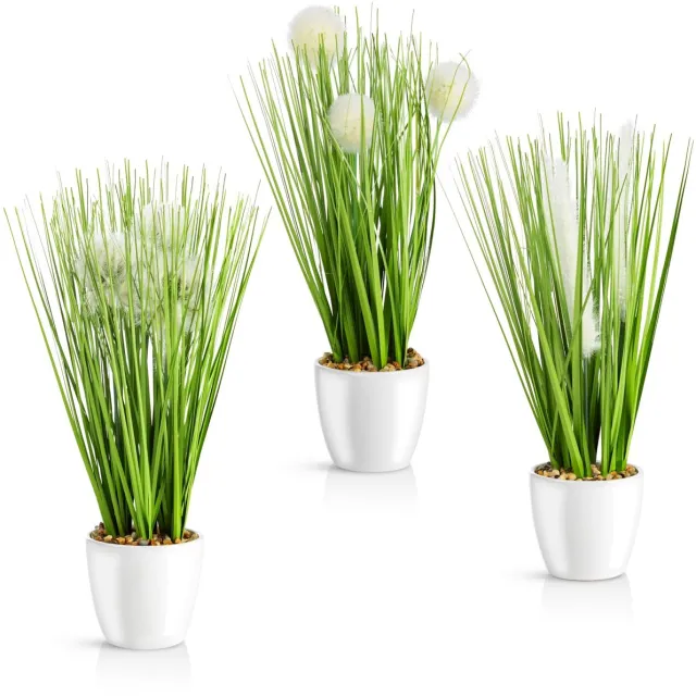 Unyqoos Set van drie decoratieve kunstplanten in keramische pot voor binnengebruik Variatie in siergrassen