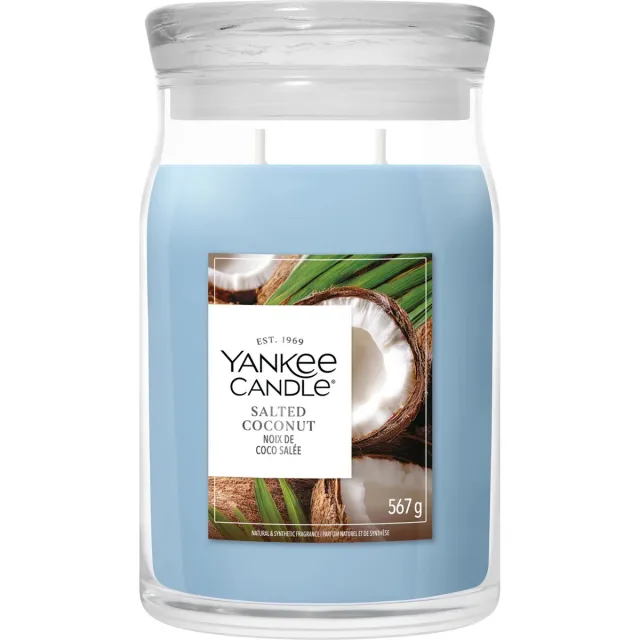 Yankee Candle Salted Coconut Large Jar Geurkaars - 90 branduren - Twee lonten Blauw