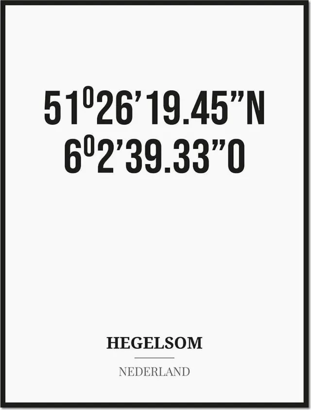 Studio216 Poster/kaart HEGELSOM met coördinaten zwart, wit