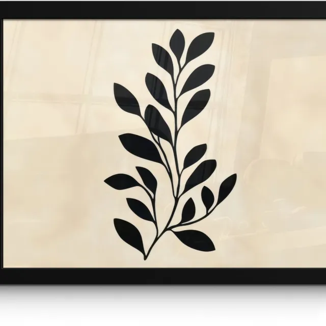 FrameYourWall Poster in lijst - Fotolijst 40x30 cm - Posters - Minimalistisch - Tak - Bladeren - Zwart - Posterlijst zwart - Decoratie - Wanddecoratie woonkamer - Muurdecoratie slaapkamer