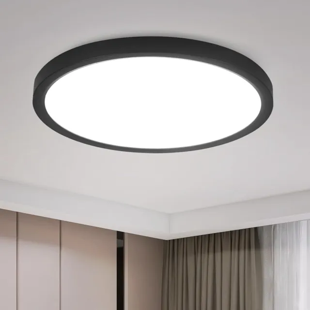 NETTLIFE Plafondlamp LED - 23cm - rond - Zwart - 6500 K Koel wit Licht - Modern Plafondverlichting - Plafondlamp plat - voor Slaapkamer | Woonkamer | Keuken- 18W