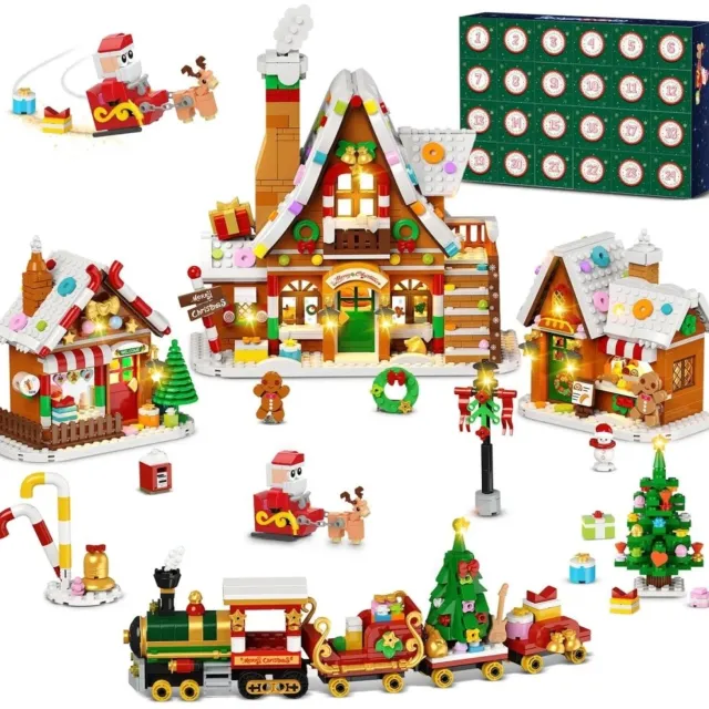 ITRONIQ Adventskalender 2026 - 1962 Mini Bouwstenen - Kerstdorp met Gingerbread Huisjes - LED Verlichting - 24 Dagen - V 12 Jaar Multicolor
