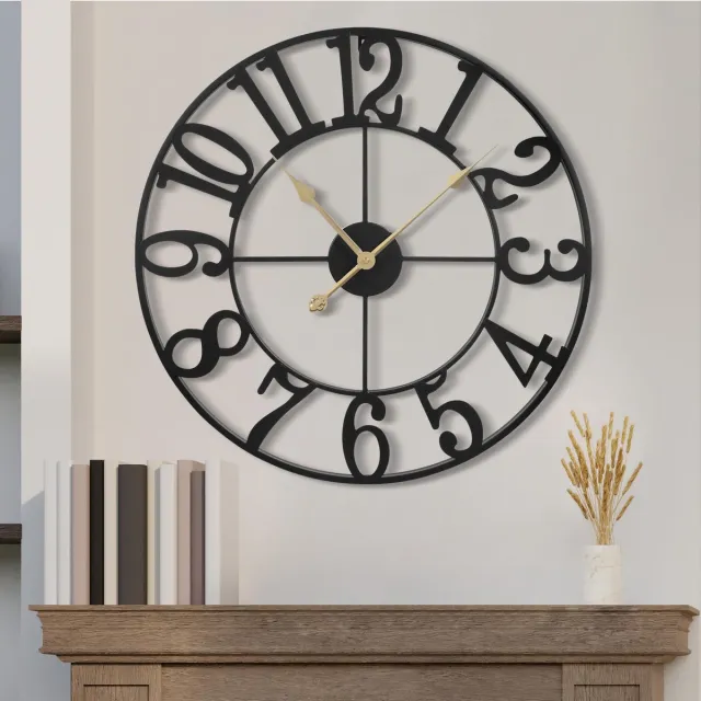 Maxstar Grote Wandklok, Stille Non-Ticking, 60cm, Arabische cijfers, Quartz, Batterijgevoede Wandklok, Gemakkelijk Af te Lezen, Voor Thuis, Keuken, Slaapkamer, Vintage Stijl Woonkamerdecoratie Zwart