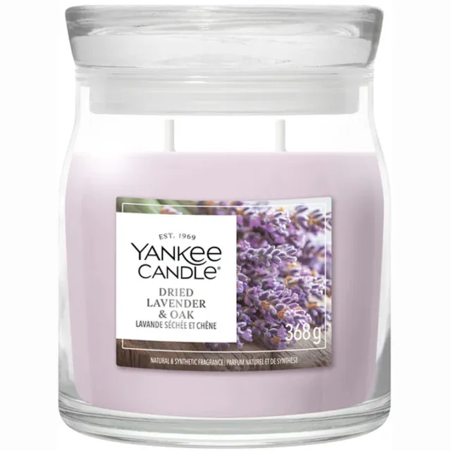 Yankee Candle Dried Lavender & Oak Medium Jar - tot 50 branduren Paars