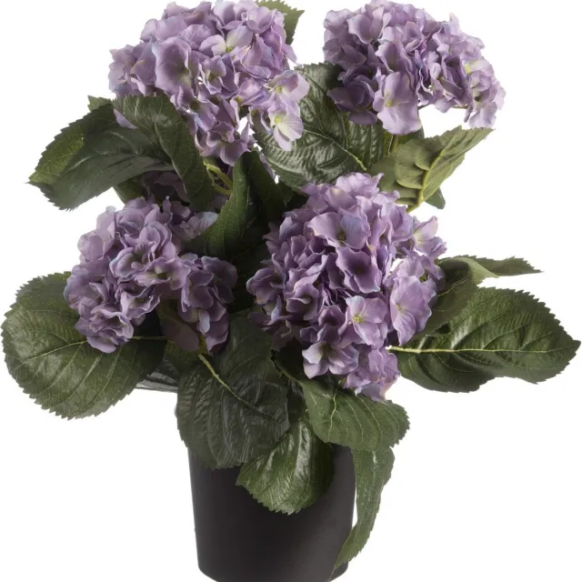 Louis Maes Kunstplant - 3x stuks - Hortensia hydrangea - paars - in pot - 44 cm - met bloemen