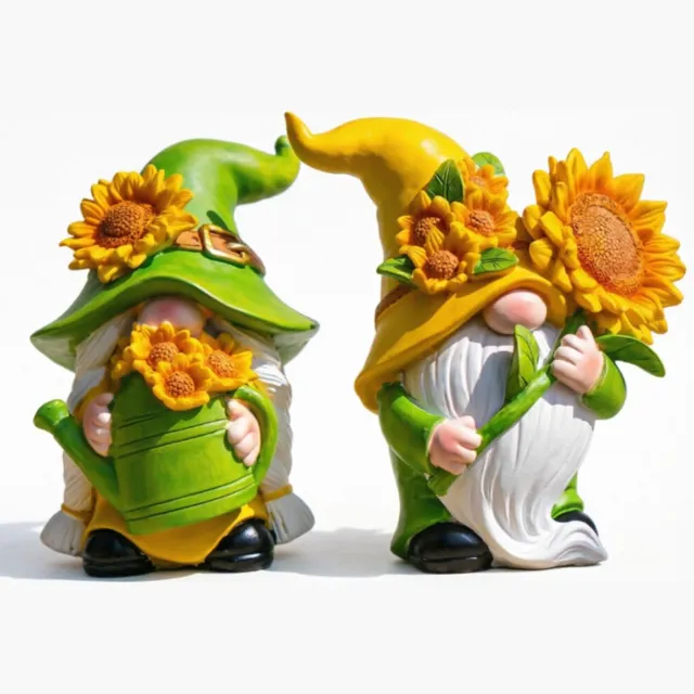 Namajunas Tuinkabouter - Tuinkabouters voor buiten - 2 stuks zonnebloem tuinkabouters decoratie - Hars - Buiten woondecoratie voor tuin, achtertuin en voortuin - Magisch tuinornament en creatief cadeau voor binnen en buiten Groen