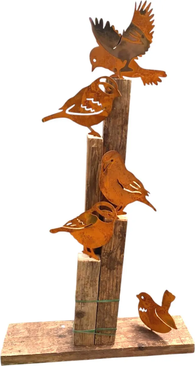 Dutchers Metalen Tuinvogels - Set van 5 - Tuindecoratie - Tuinstekers - Tuinornamenten - Tuinbeelden - Buiten Decoratie - Roestkleur - Cortenstaal - Tuinaccessoires - Tuinprikkers - Vogeldecoratie - 5 Stuks