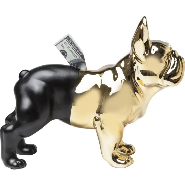 Unyqoos Stijlvolle zwarte en gouden bulldog spaarpot voor decoratie en opslag, Keramiek, Zwart/Goud, 27.5cm