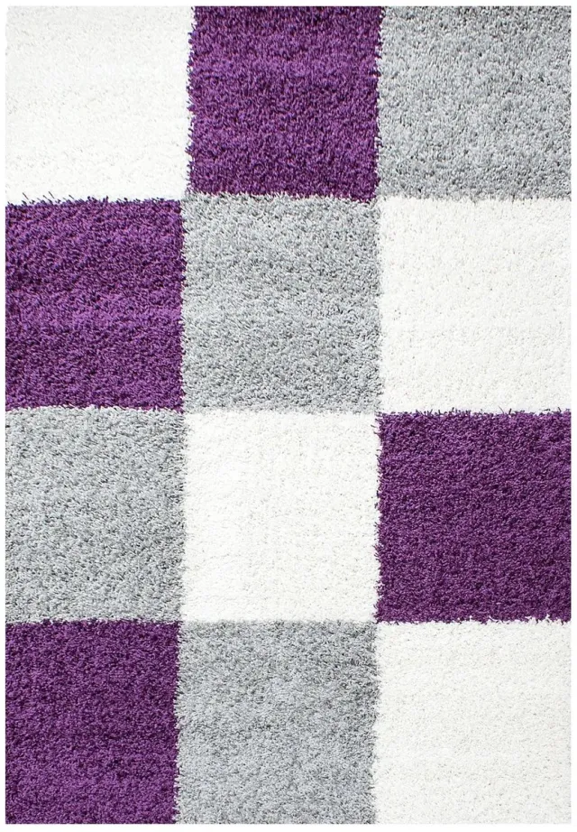 Dutch XXL Hoogpolig Vloerkleed | Tapijt | Shaggy | Life | Blokken | Paars | 200x290 cm