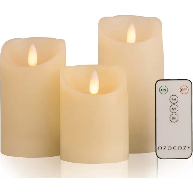 Ozocozy LED Kaarsen met Afstandsbediening - Wit - Led Kaarsen met Bewegende Vlam - Kaarsen op Batterijen - Veilig & Duurzaam - Realistische Kaarsen - Kerstverlichting - Wax - Cadeau Crème wit