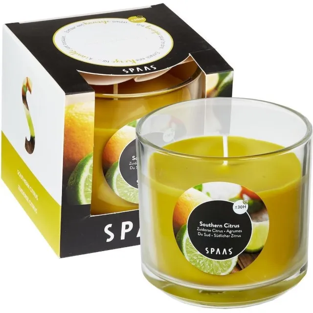 SPAAS Geurkaars glas in doos 85x85 mm Southern Citrus geel