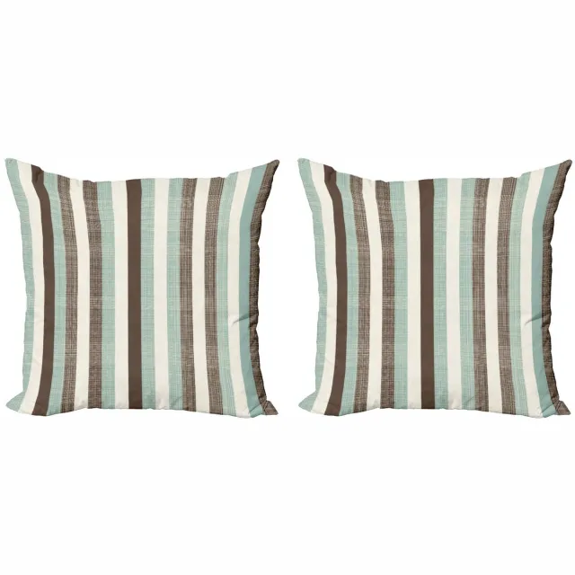 ABAKUHAUS Retro Kussenhoes Set – 2x 40x40 cm – Gestreept, Dubbelzijdig Digitaal bedrukt Mandelgroen