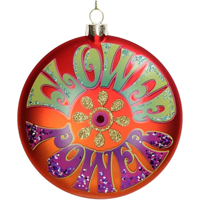 HD Collection Ornament kerstbal Disc Flower Power Glas Oranje 10.8 cm HD Collection