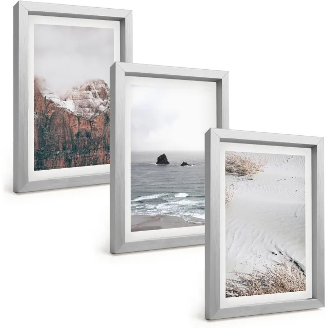 TULUP 4-Delige Schilderij Set - Bergen, wolken, zee en zand in natuurlijke tinten. - 20 x 30 cm - Stijlvolle Muurdecoratie - Slaapkamer - Decoratieve Schilderijen Zilveren lijst