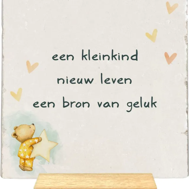 Artige Decoratie tegel met tekst - Een kleinkind - natuursteen - 10x10 cm - inclusief houder geel