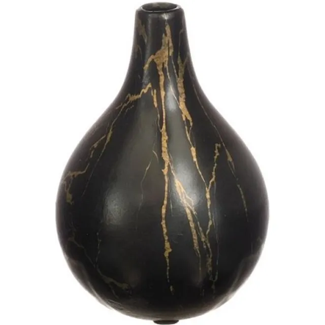 Ideas 4 Seasons Idea4seasons Bloemenvaas Dazzle - marmer look - Zwart/goud - Keramiek - D12 cm x H18 cm - vaas