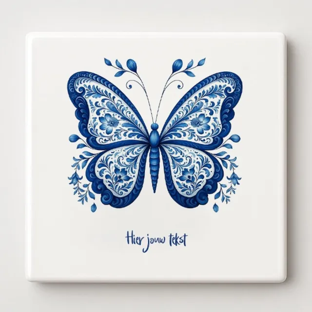 Nevolis Decoratief Tegeltje 15x15 cm – tegeltje met tekst - Keramische Wandtegel met Bedrukking – Delfts Blauw Vlinder – Cadeau & Woondecoratie Multi Color