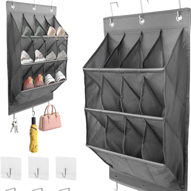 Unyqoos Ruime schoenenorganizer met 12 vakken voor deurmontage zonder boren grijs