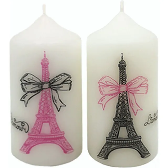 Van Licht Liefdes cadeau Romantische Kaarsen Eiffeltoren set 2 stuks wit