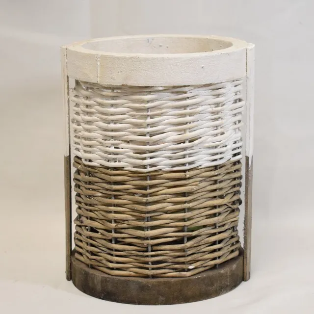 ZoeZo Design windlicht - kaarshouder - nautisch - strand - glas - hout - rotan - H20 x Ø 15 cm bruin - wit