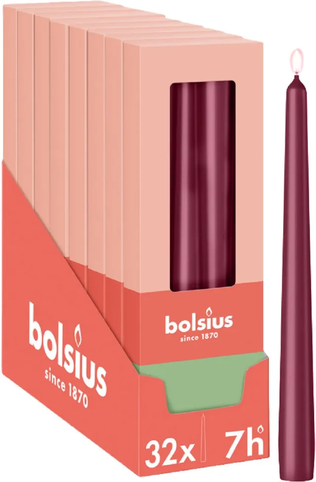 Bolsius Glanzende dinerkaarsen - 32 stuks - Rood - 24,5 cm - 7 branduren Glanzend rood