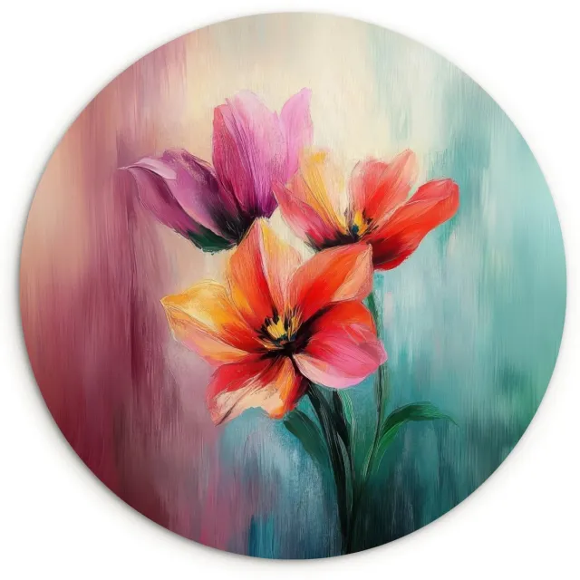 WallCircle Wandcirkel 60x60 cm - Muurcirkel Tulpen - Lichtreflecties - Kleurverloop - Muurdecoratie woonkamer - Wanddecoratie slaapkamer - Kamer decoratie accessoires - Ronde schilderijen Tulpen - Kleurrijk