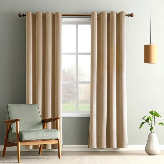 MUPOO verduisterende fluwelen gordijnen set van 2, 132 x 244 cm per paneel, amber polyester met grijze voering, 260 g/m² thermisch isolerend met 8 cm drie-in-één kop voor gordijnroede, achterlussen of haken