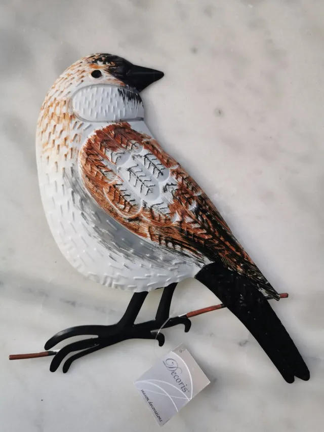 Decoris Season Decorations metalen vogel kunstig bewerkt met ophanglus om je terras of tuin te versieren wit