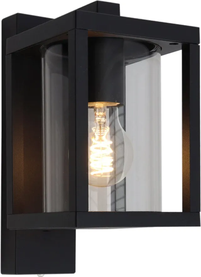 Olucia AMALIE - Buitenmuurlamp met schemersensor - Zwart - Vorm: Rechthoek